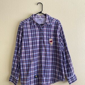 Disney- Pooh Blue and Red Plaid Button-Down Shirt with Character Patch